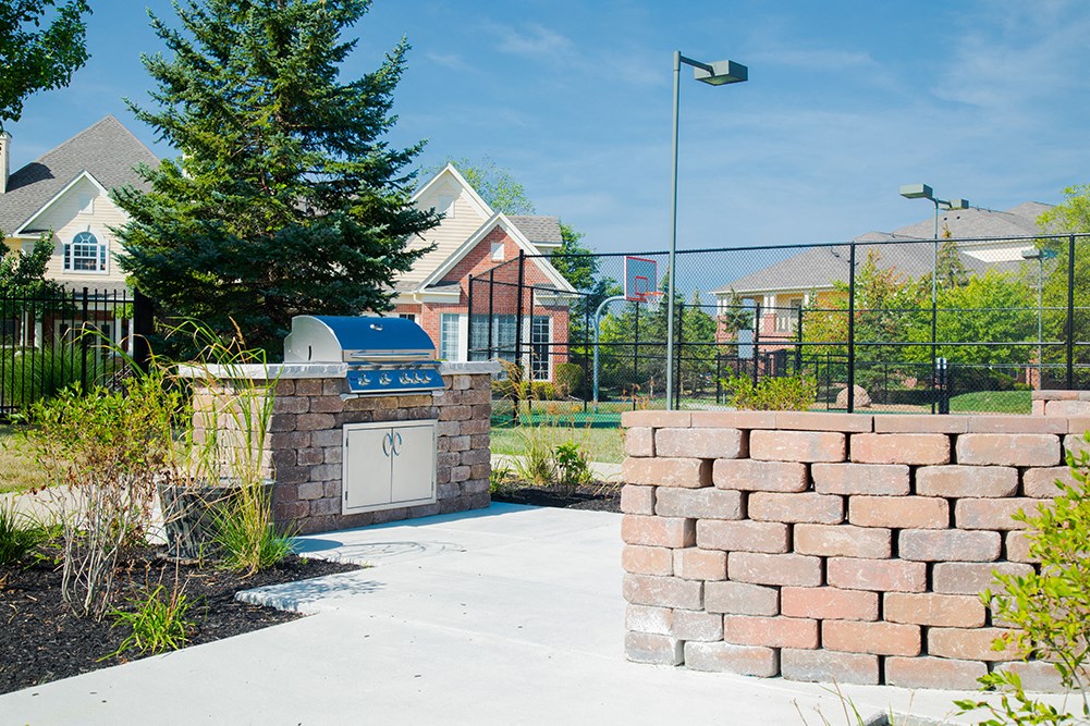 Outdoor Gathering Space with BBQ Grills at The Village on Spring Mill, Carmel