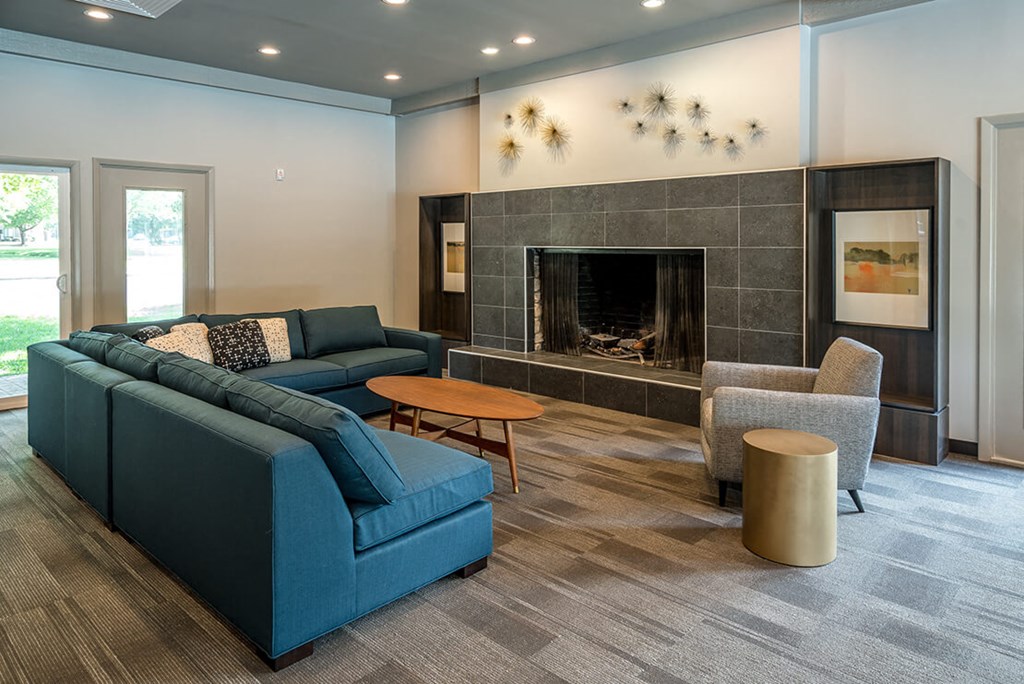 Clubhouse With Fireplace at Woodbridge Apartments, Kentucky, 40242