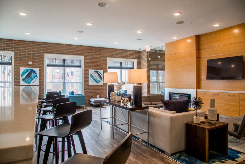 Lounge Area With TV And Fireplace at The Foundry, South Bend, IN 46617