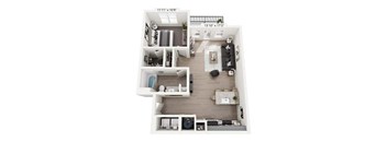 a stylized floor plan of a house with a bedroom and a living room