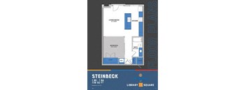 A floor plan for a 1 bedroom, 1 bathroom apartment at Steinbeck Library Square.