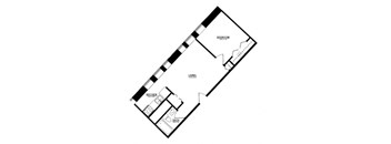A floor plan of a home with a kitchen, bathroom, and bedroom.