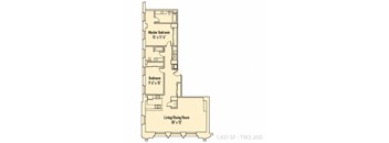 A floor plan of a home with a Master Bedroom, Bedroom, and Living/Dining Room.