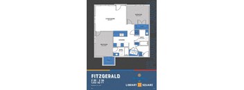 A blue and white floor plan for the Fitzgerald apartment complex.