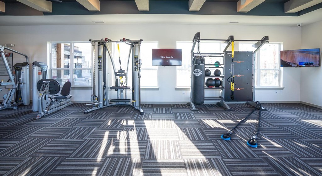 the gym at the monarch luxury apartments in des plaines