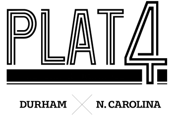 A logo with the text "PLAT4" and "DURHAM X N. CAROLINA" below it.