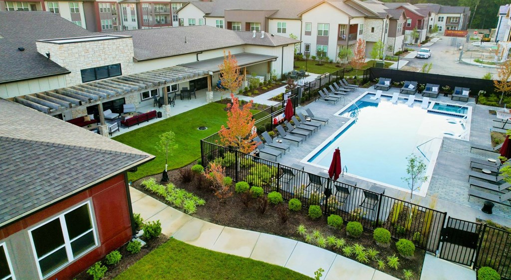 an aerial view of the pool at the springs apartments