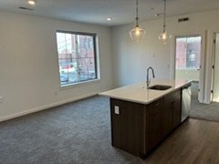 A kitchen with a sink and a window.