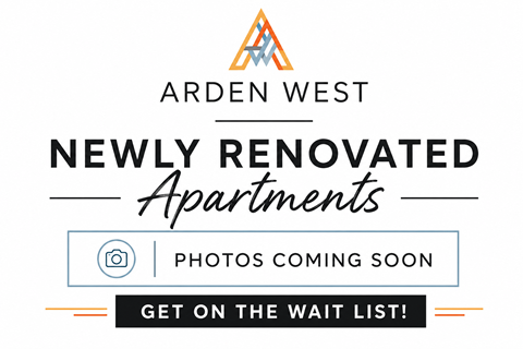 A sign advertising newly renovated apartments at Arden West with a call to action to get on the wait list.