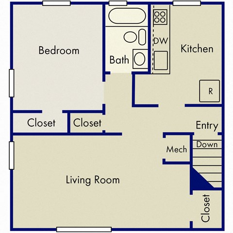a floor plan of a room with a closet and a living room