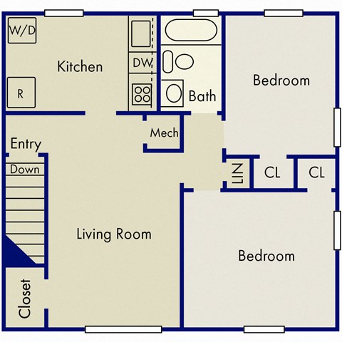 a floor plan of a living room with a kitchen and a bedroom