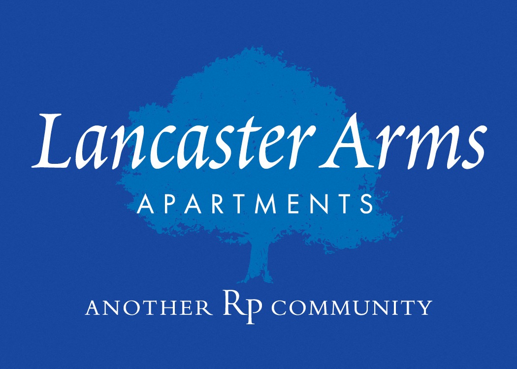 A blue sign with white text that says "Lancaster Arms Apartments Another RP Community".