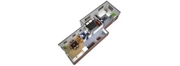 a floor plan with a kitchen, bedroom and living room