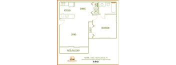 One bedroom floor plan Hidden Cove Apartments in Miami Florida