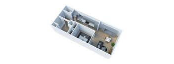 Side view of 1 Bedroom 3D floor plan
