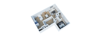 Side view of 1 Bedroom 3D floor plan