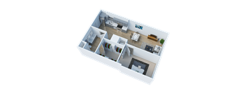 Side view of 1 Bedroom 3D floor plan