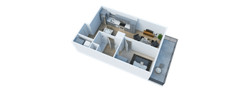 Side view of 1 Bedroom 3D floor plan