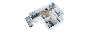 Side view of 1 Bedroom 3D floor plan