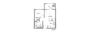 a floor plan of a one bedroom apartment with a bathroom at Lincoln Avenue Apartments, Calistoga, CA, 95515