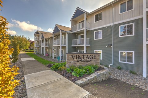 Entry with monument sign at VINTAGE AT VANCOUVER, Washington