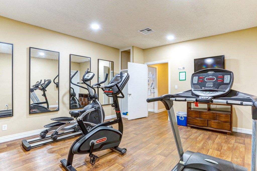 the gym at our apartments has cardio equipment and a tv
