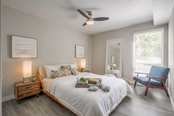 a bedroom with a bed and a ceiling fan at Park Capitol, Salt Lake City, 84103