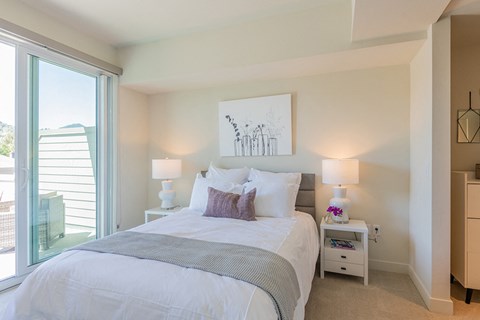 Oversized bedroom with large windows at Second & B Street, California, 94901