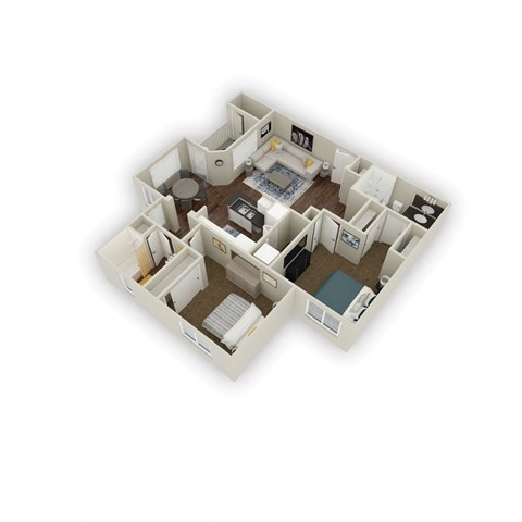 a 3d floor plan of a house with a bedroom and a living room at Ascent Apartments, Utah