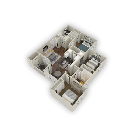 a 3d floor plan of a house with a bedroom and a living room at Ascent Apartments, Cottonwood Heights, UT 84121