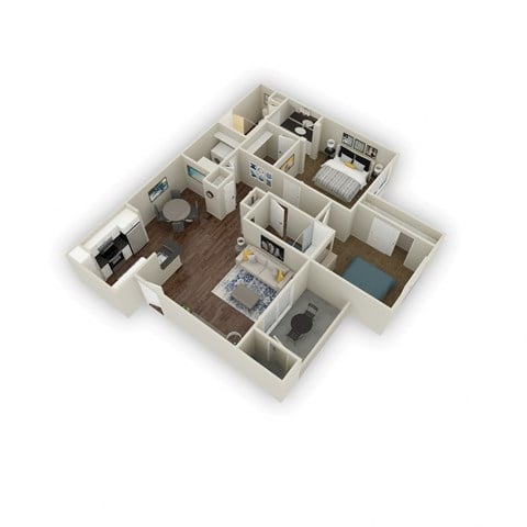 a 3d floor plan of a house with a bedroom and a living room at Ascent Apartments, Utah, 84121