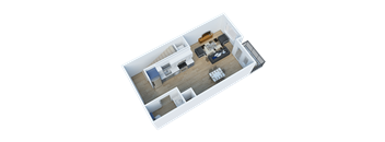 Side view of 1 Bedroom loft lower 3D floor plan
