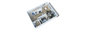 Side view of 1 Bedroom townhome lower 3D floor plan