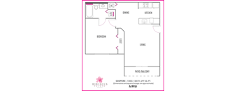 One bedroom floor plan Hibiscus Pointe Apartments in Miami Florida