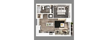a floor plan of a studio apartment with a bedroom and living room