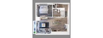 a floor plan of a studio apartment with a bedroom and living room