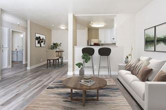 Pet-Friendly Apartments in San Leandro CA - Gateway Apartments - Digital Rendering of a Living Room with Wood-Style Flooring