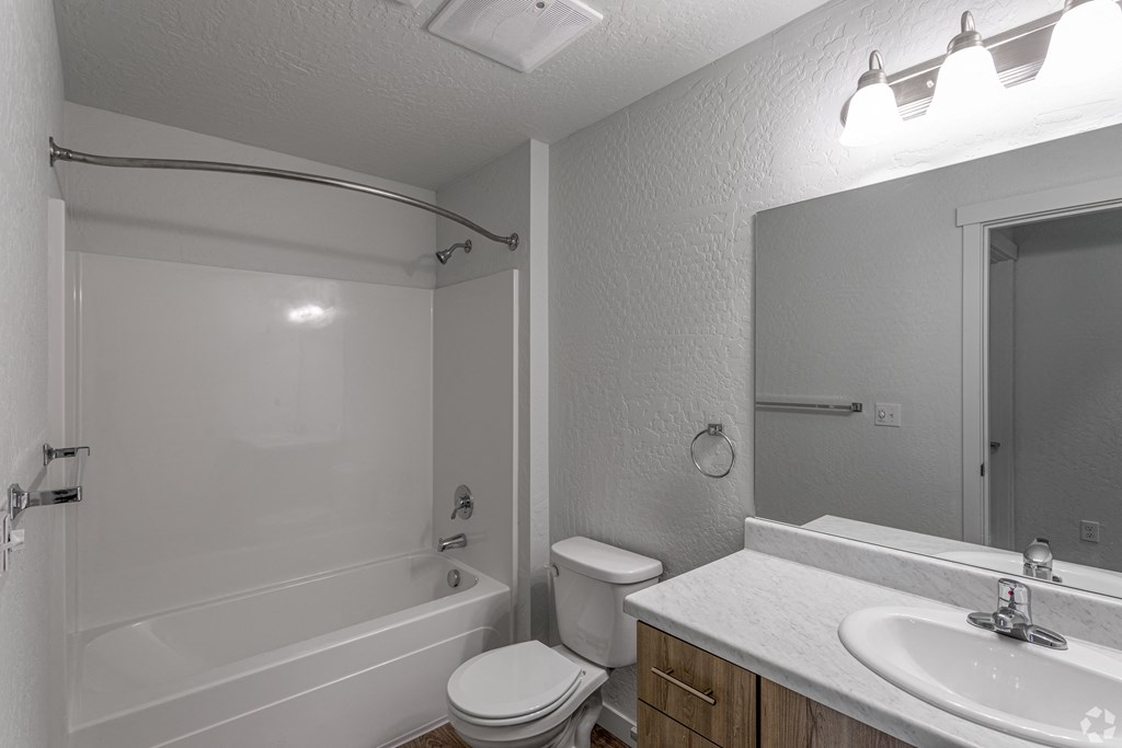 a bathroom with a sink toilet and a bath tub