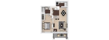 Clocktower Village 1x1 3D floor plan
