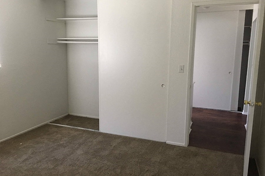 One bedroom room with carpet  and closet