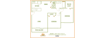 Two bedroom floor plan Hidden Cove Apartments in Miami Florida