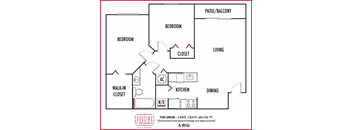 Two bedroom floor plan Crossing University Miami Gardens in Florida