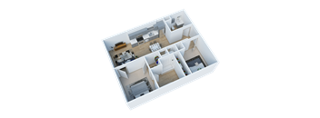 Side view of 2 Bedroom townhome lower 3D floor plan