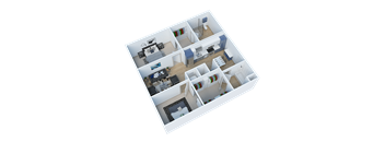 Side view of 2 Bedroom townhome lower 3D floor plan