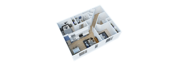 Side view of 2 Bedroom townhome lower 3D floor plan