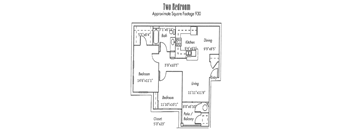 2 Bedroom 1 bath floorplan layout