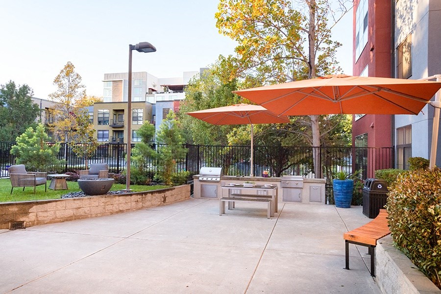 Table and seating near BBQ  at FREMONT MEWS, Sacramento, California