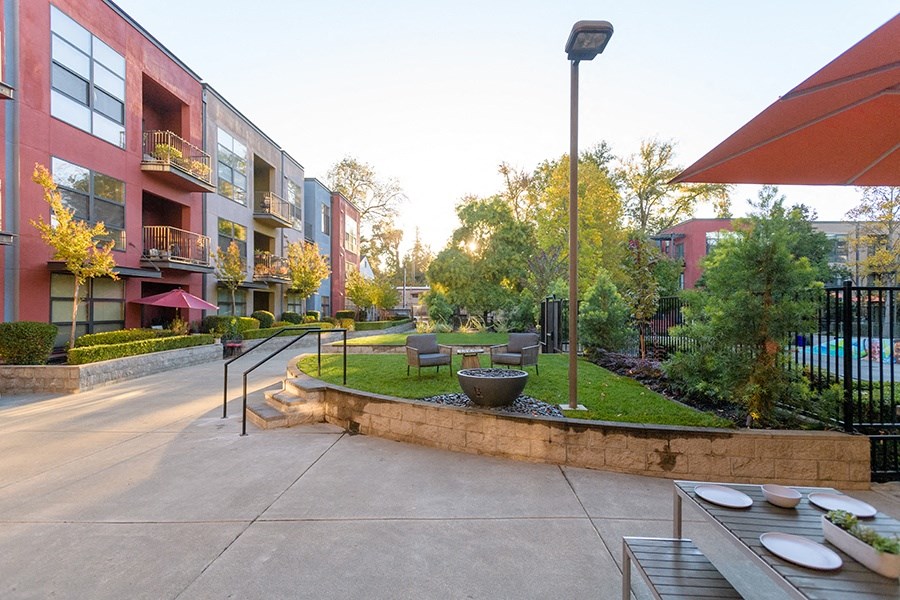 Courtyard with Paved Walkways and Seating  at FREMONT MEWS, California, 95814