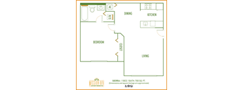 Mission Bay Apartments 1 bedroom 2D floor plan