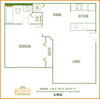 Mission Bay Apartments 1 bedroom 2D floor plan